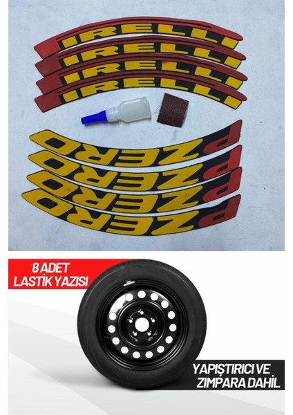 Pirelli P Zero Motosiklet Ve Otomobil Araç 3d Oto Lastik Yazısı Sticker Arma 8 Adet Sarı