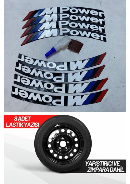 Mpower Motosiklet Ve Otomobil Araç 3d Oto Lastik Yazısı Sticker Arma 8 Adet Kırmızı Beyaz