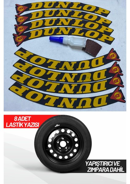 Dunlop Motosiklet Ve Otomobil Araç 3d Uyumlu Oto Lastik Yazısı Sticker Arma 8 Adet Sarı