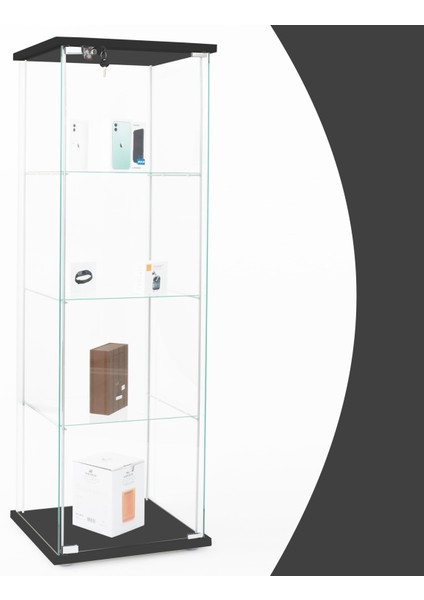 Cam Vitrin Gümüşlük Büfe Kitaplık Camlı Koleksiyon Vitrini Detolf Cam Vitrin Teşhirvitrin 3+4 Raflı
