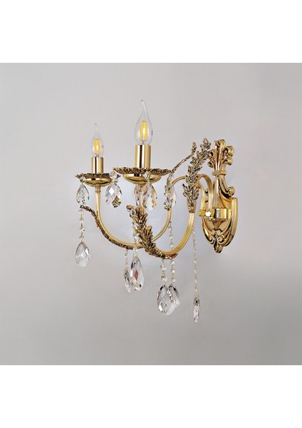 Merit 2 Kollu Yapraklı Kristal Taşlı Gold Aplik BS.0152-78-29