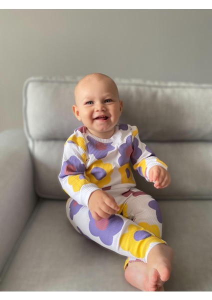 Renkli Çiçek Baskılı Uzun Kollu Kaşkorse Mevsimlik Ikili Takım fırsatları