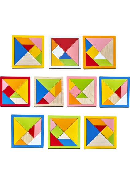 Eğitici Ahşap Oyuncak | Çocukların Zihinsel Gelişimi Için 10 Adet Mini Tangram Seti