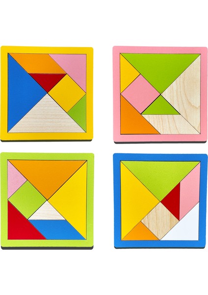 Eğitici Ahşap Oyuncak | Çocukların Zihinsel Gelişimi Için 10 Adet Mini Tangram Seti