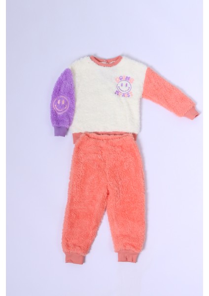Çocuk Peluş Alt-Üst Takım Baskılı Kolları Renkli D23