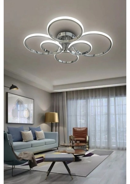 6 Kollu Çember Plafonyer 3 Renk LED Avize Salon Mutfak Avizesi