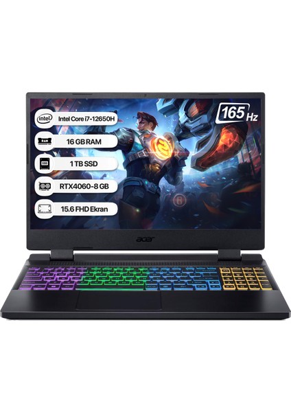 Nitro 5 Intel Core i7 12650H 16GB 1TB SSD RTX4060-8GB Dos 15.6" 165 Hz Taşınabilir Bilgisayar NH.QM0EY.00A