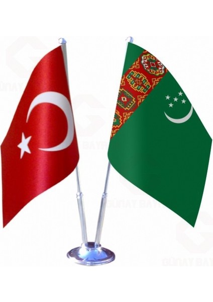 Türkmenistan ve Türkiye Ikili Masa Bayrağı Seti