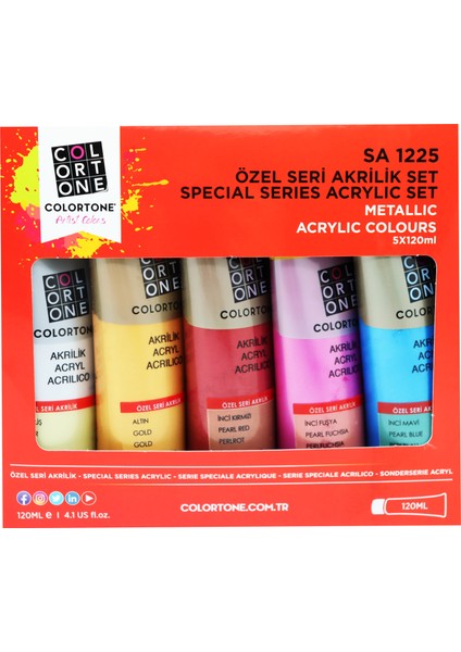 Sanat Boyaları Özel Seri Metalik Akrilik Boya 5X120 ml Set