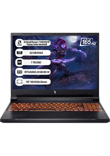 Nitro V16 ANV16-41 Amd R7 8845HS 32GB 1tb SSD RTX4060-8GB Dos 16" Wuxga 165Hz Taşınabilir Bilgisayar NH.QRUEY.003