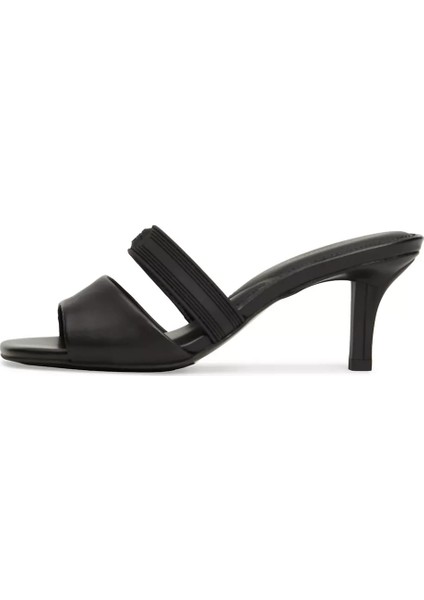 Kadın Sporty Leather Mule Sandalet-Siyah