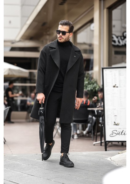 Yeni Sezon Erkek Siyah Oversize Uzun Kaşe Kaban fiyatları