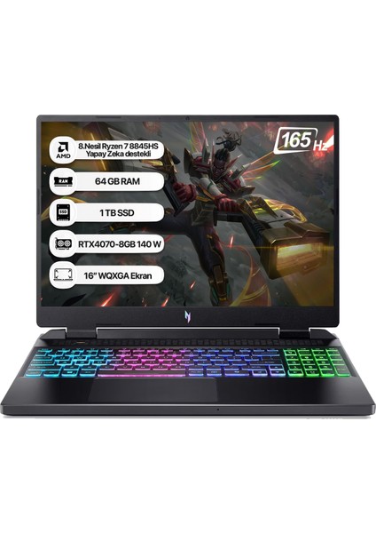 Nitro 16 AN16-42 Amd R7 8845HS 64GB 1tb SSD RTX4070-8GB Dos 16" Wqxga 165Hz Taşınabilir Bilgisayar NH.QSLEY.001-64