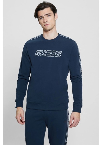 Erkek Arlo Cn Kolları Şeritli Önde Logo Sweatshirt - Lacivert