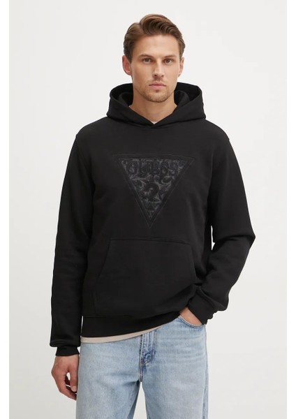 Erkek Embroıdered Işleme Desenli Sweatshirt - Siyah