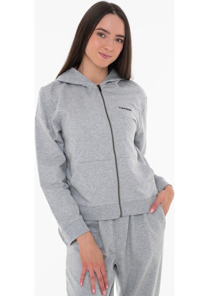 Kadın Full Fermuarlı Hoodıe Lounge & Sleepwear Sweatshirt - Gri