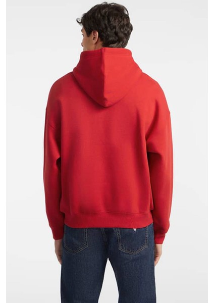 Erkek Gj Zıp Göğüs Logolu Kapüşonlu Sweatshirt - Kırmızı indirimleri