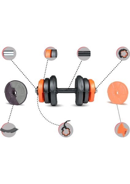 Ecgspor 38 kg Dambıl Halter Seti Turuncu Siyah