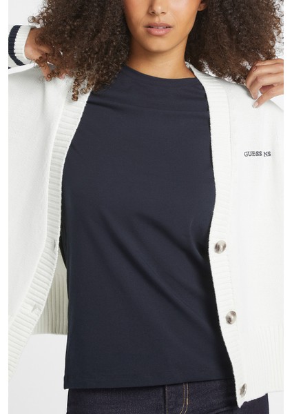 Kadın Gj Ls Vn Nakış Işleme Logolu Hırka - Beyaz fırsatları