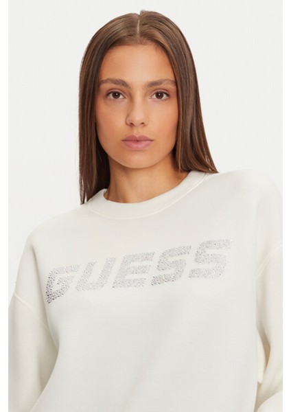 Kadın Cecılıa Parlak Logolu Sweatshirt - Krem modelleri