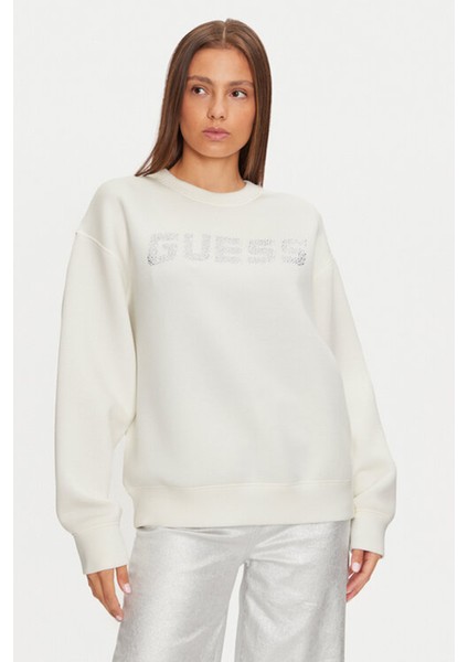 Kadın Cecılıa Parlak Logolu Sweatshirt - Krem