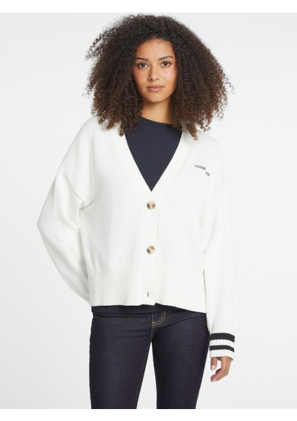 Kadın Gj Ls Vn Nakış Işleme Logolu Hırka - Beyaz fiyatları