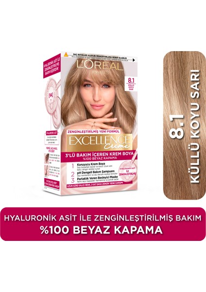 L'Oréal Paris Excellence Creme Saç Boyası - 8.1 Küllü Koyu Sarı