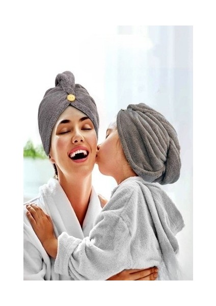 Gri Renk Mikrofiber Saç Havlusu, Saç Bonesi, Banyo Deniz ve Havuz Sonrası Plaj Için
