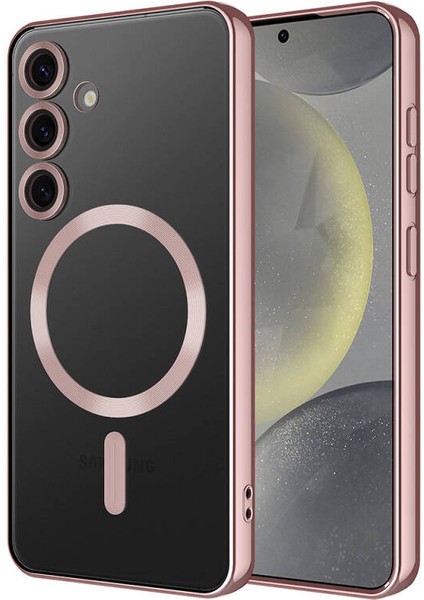 - Samsung Galaxy S24 Plus - Kılıf Kamera Korumalı Magsafe Wireless Şarj Özellikli Demre Kapak - Rose Gold