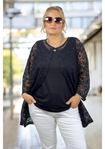 Içi Kolsuz Pamuklu Atlet Dışı Örümcek Dokuma Boyundan Kapama Bluz Büyük Beden Bluz Ikili Takım