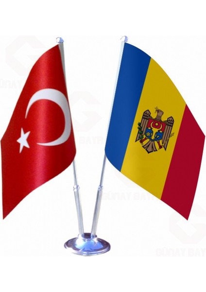 Moldova ve Türkiye Ikili Masa Bayrağı Seti