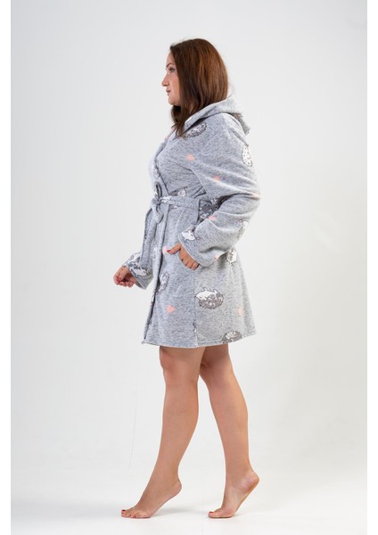 Kadın Büyük Beden Kapüşonlu Kısa Gri Polar Sabahlık C7T9N1O302 modelleri