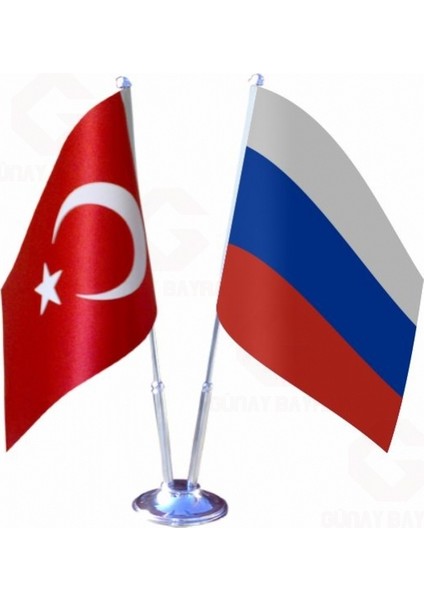 Rusya ve Türkiye Ikili Masa Bayrağı Seti