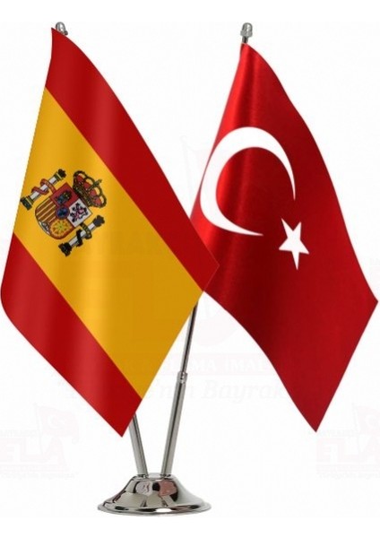 Ispanya ve Türkiye Ikili Masa Bayrağı Seti