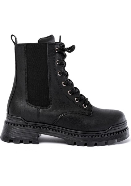 2051-298 Siyah Luna Düz Topuklu Bağcıklı Lastikli Günlük Kadın Bot fırsatları