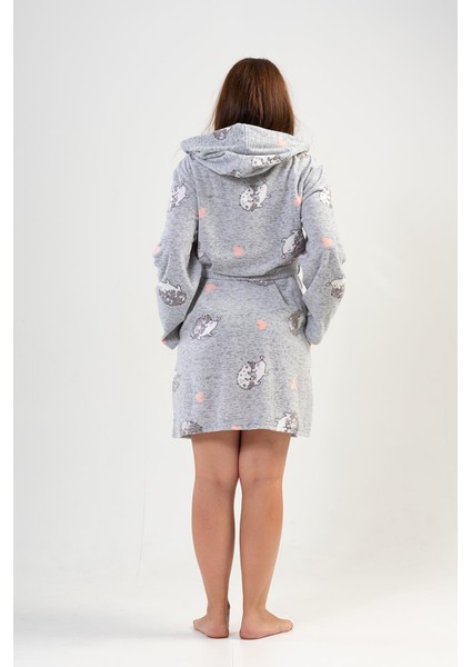 Kadın Büyük Beden Kapüşonlu Kısa Gri Polar Sabahlık C7T9N1O302 fırsatları