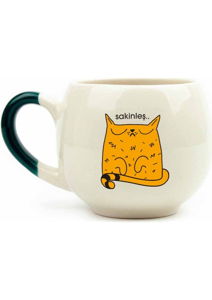 Sakinleş.. Krem Parlak Balon Kupa - Hediye Seramik Kupa