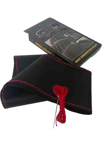 Dikişli Deri Direksiyon Kılıfı Damarlı Siyah Deri Kırmızı Dikişli Peugeot 206 Için modelleri