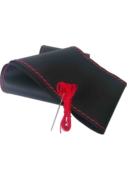 Dikişli Deri Direksiyon Kılıfı Damarlı Siyah Deri Kırmızı Dikişli Peugeot 206 Için fırsatları