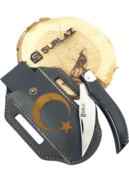 Isme Özel Outdoor Bıçak Kamp Çakısı Dövme Çelik Ay Yıldız Deri Kılıf