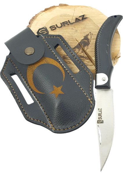 Isme Özel Outdoor Bıçak Kamp Çakısı Dövme Çelik Ay Yıldız Deri Kılıf