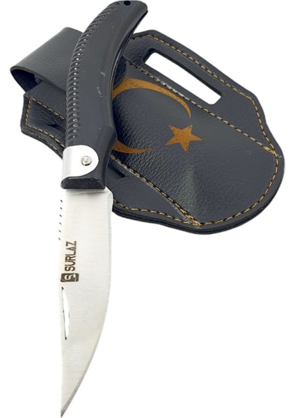 Isme Özel Outdoor Bıçak Kamp Çakısı Dövme Çelik Ay Yıldız Deri Kılıf