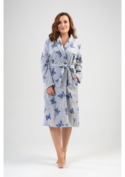 Kadın Büyük Beden Uzun Şal Yaka Gri Polar Sabahlık C4T9N1O302 fiyatları