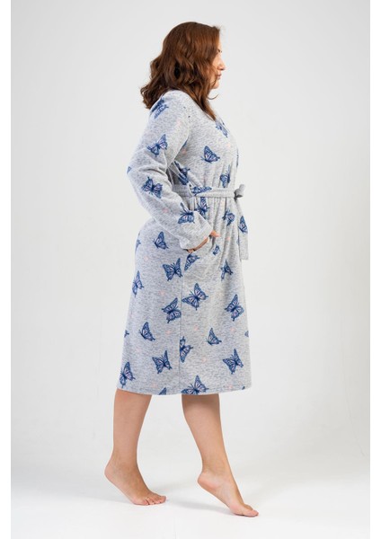 Kadın Büyük Beden Uzun Şal Yaka Gri Polar Sabahlık C4T9N1O302 modelleri