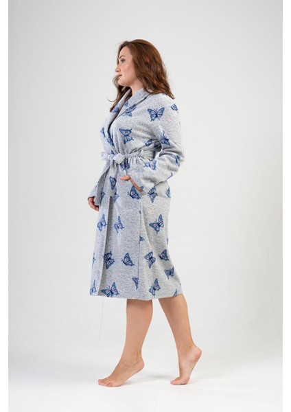 Kadın Büyük Beden Uzun Şal Yaka Gri Polar Sabahlık C4T9N1O302 fırsatları