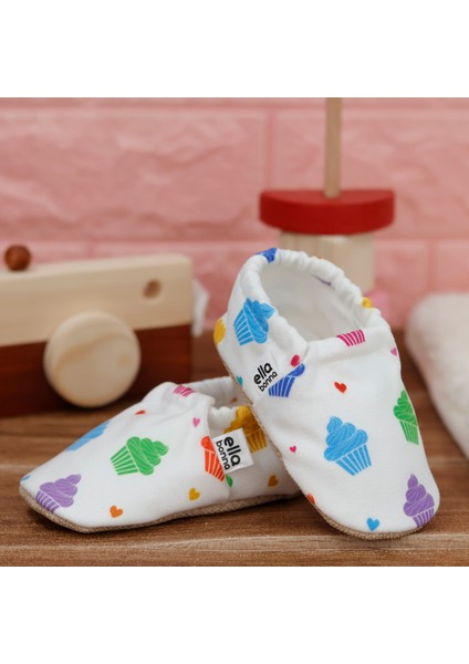 Desenli Bebek Patiği, Kaydırmaz Taban, Ev Kreş Ayakkabısı Panduf, Renkli Dondurma