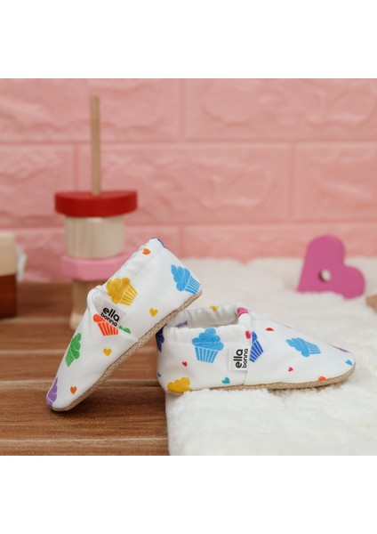 Desenli Bebek Patiği, Kaydırmaz Taban, Ev Kreş Ayakkabısı Panduf, Renkli Dondurma
