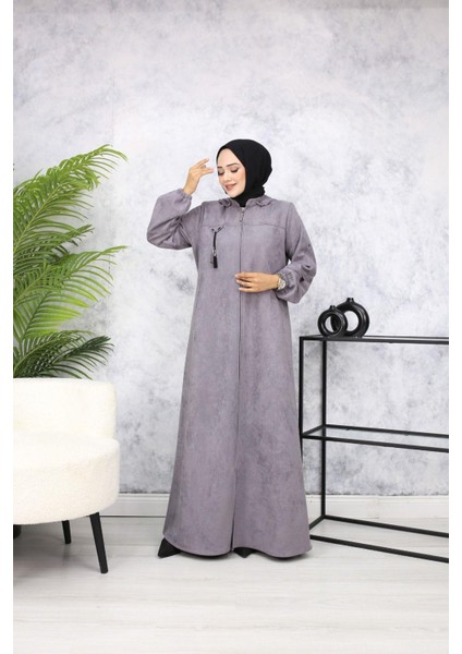 Ayşegül Büyük Beden Kadın Tesettür Süet Tam Boy Mevsimlik Ferace