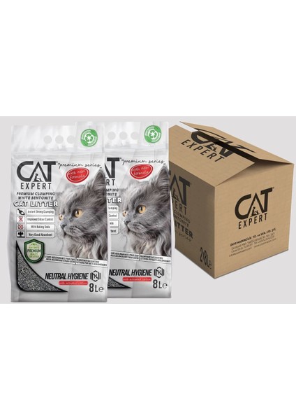 Cat Expert Kedi Kumu Neutral Hygiene With Activated Carbon Topaklanan Koku Hapseden Tozsuz 2x8 = 16 Lt