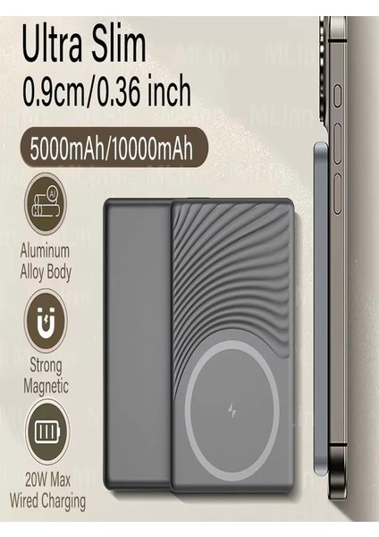 FP14 5000 mAh 20WATT Usb-C LED Işıklı Wireless Slim Taşınabilir Kablosuz Powerbank